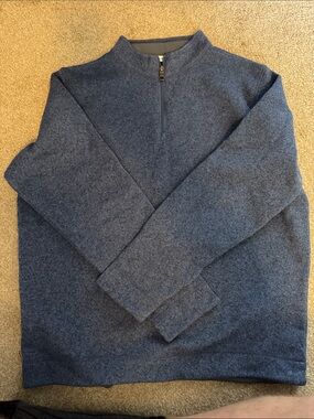 Peter Millar Navy Heather Zip Mock-Neck Sweater